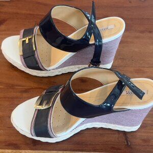 GEOX Respira Red White and Blue Patent Leather Braided Wedges SIZE 39.5